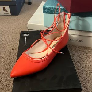 Coral lace up flats